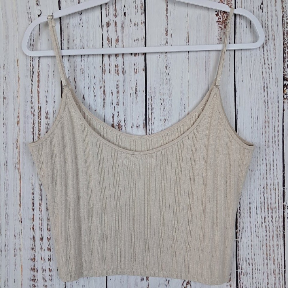 Abercrombie & Fitch XL Beige Ribbed Knit 2 Piece Midaxi Skirt and Crop Top Set - Picture 4 of 7